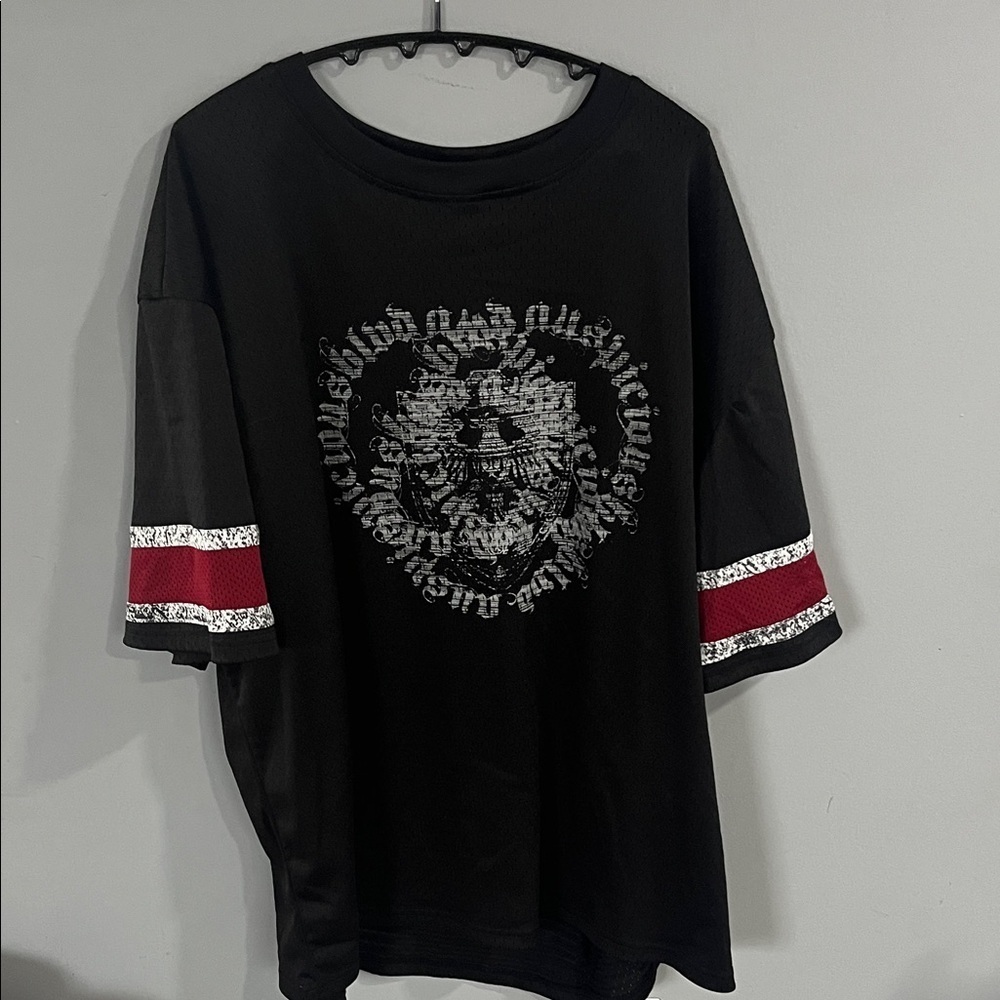Property of Auspiciousblvd Black and Red Graphic Men's Jersey XL